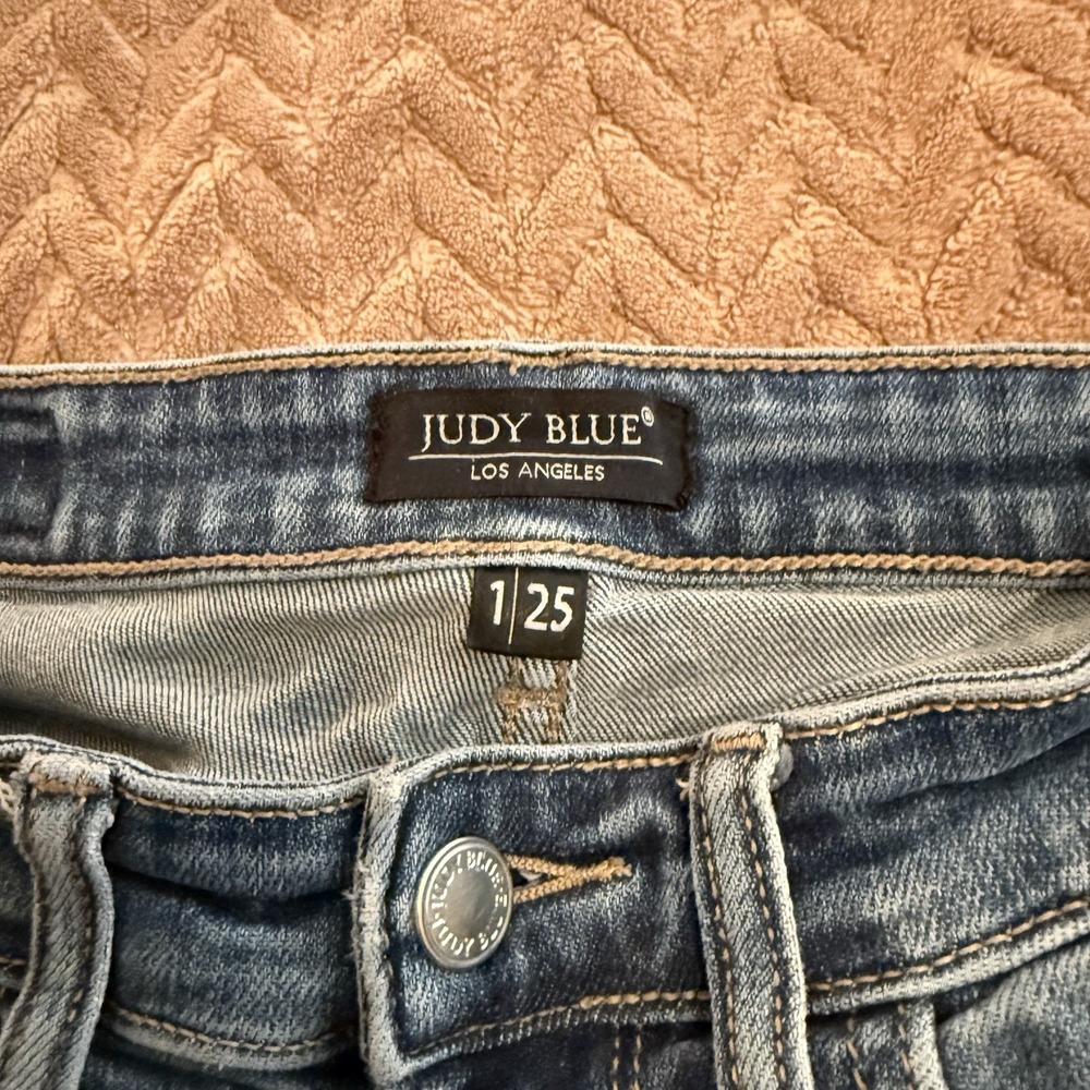 Judy Blue Womens 1/25 Jeans Blue Straight Stretch Distressed Streetwear Gothic - Picture 9 of 11